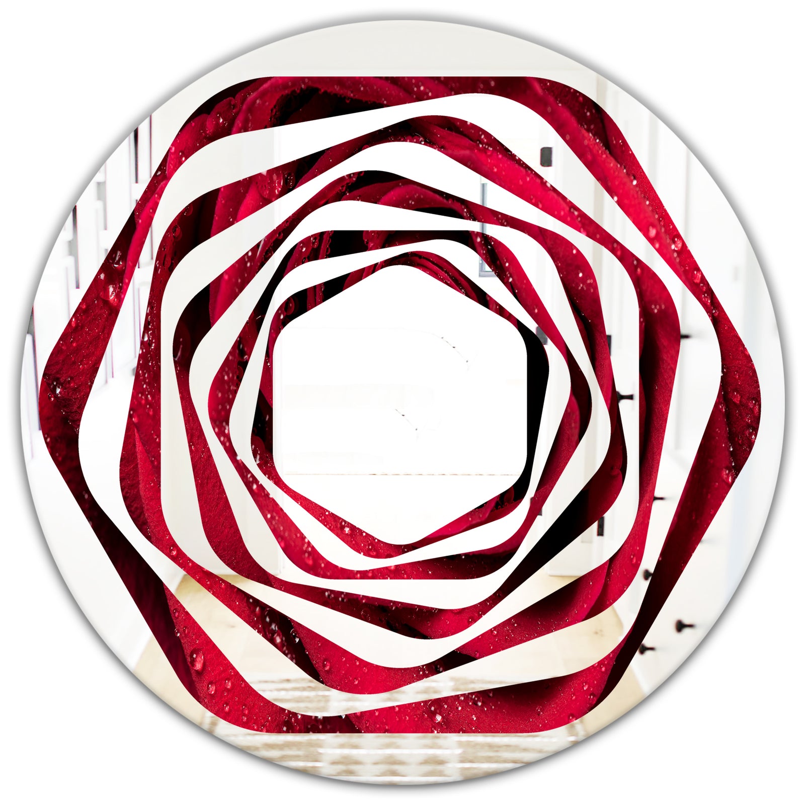 Red Rose Petals with Rain Droplets - Modern Round or Oval Wall Mirror - Whirl
