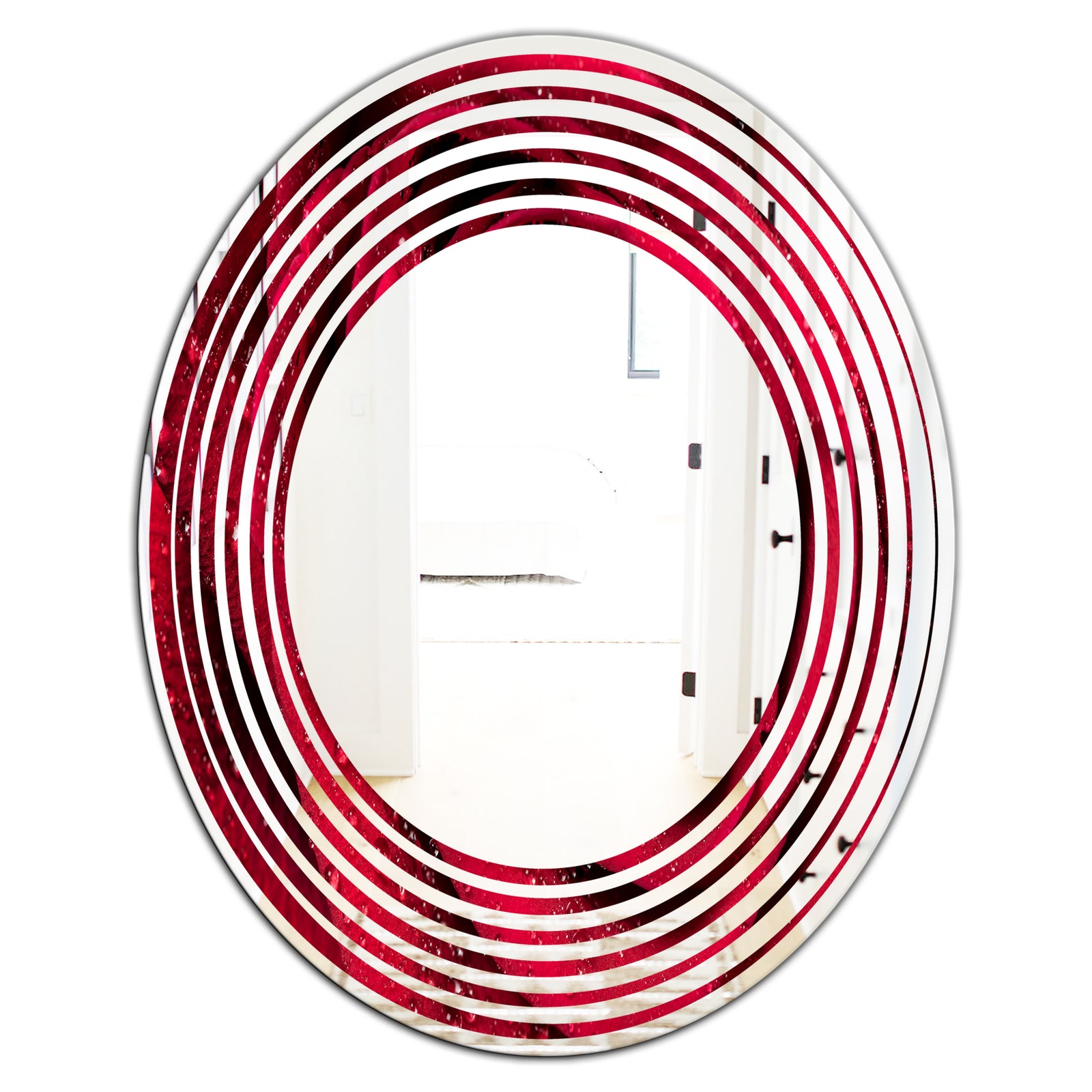 Red Rose Petals with Rain Droplets - Modern Round or Oval Wall Mirror - Wave