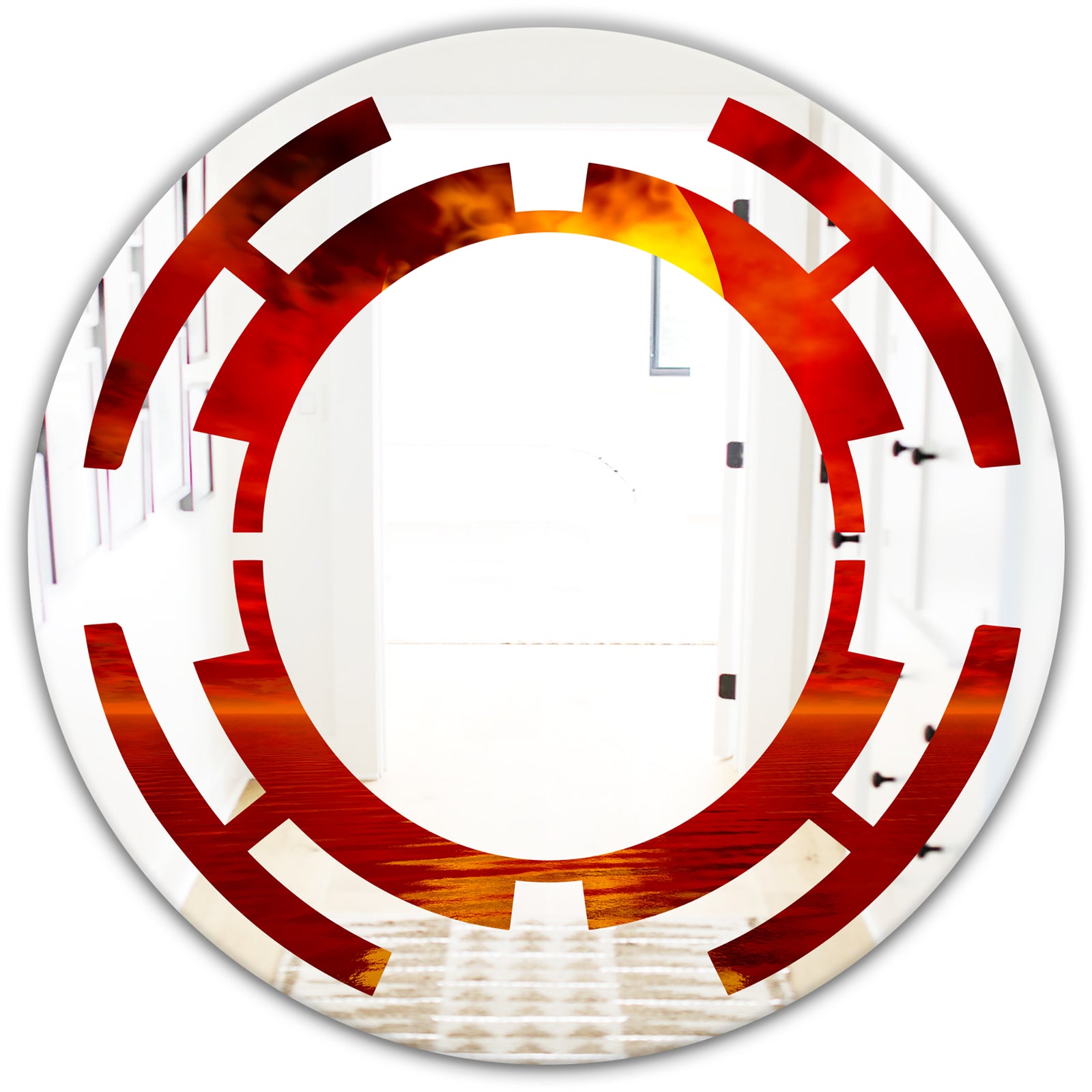 Golden Sun Sinking in Red Waters - Modern Round or Oval Wall Mirror - Space