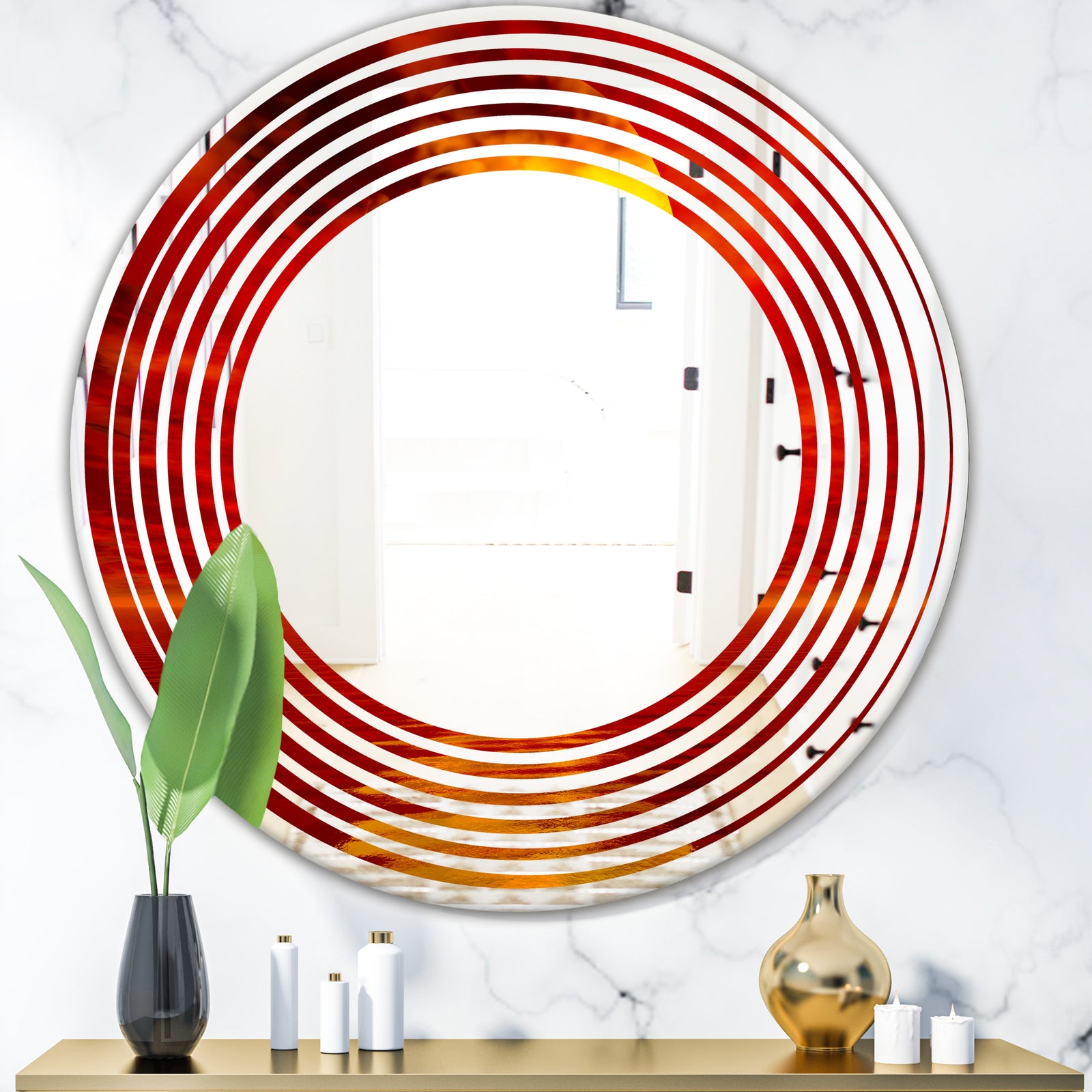 Golden Sun Sinking in Red Waters - Modern Round or Oval Wall Mirror - Wave