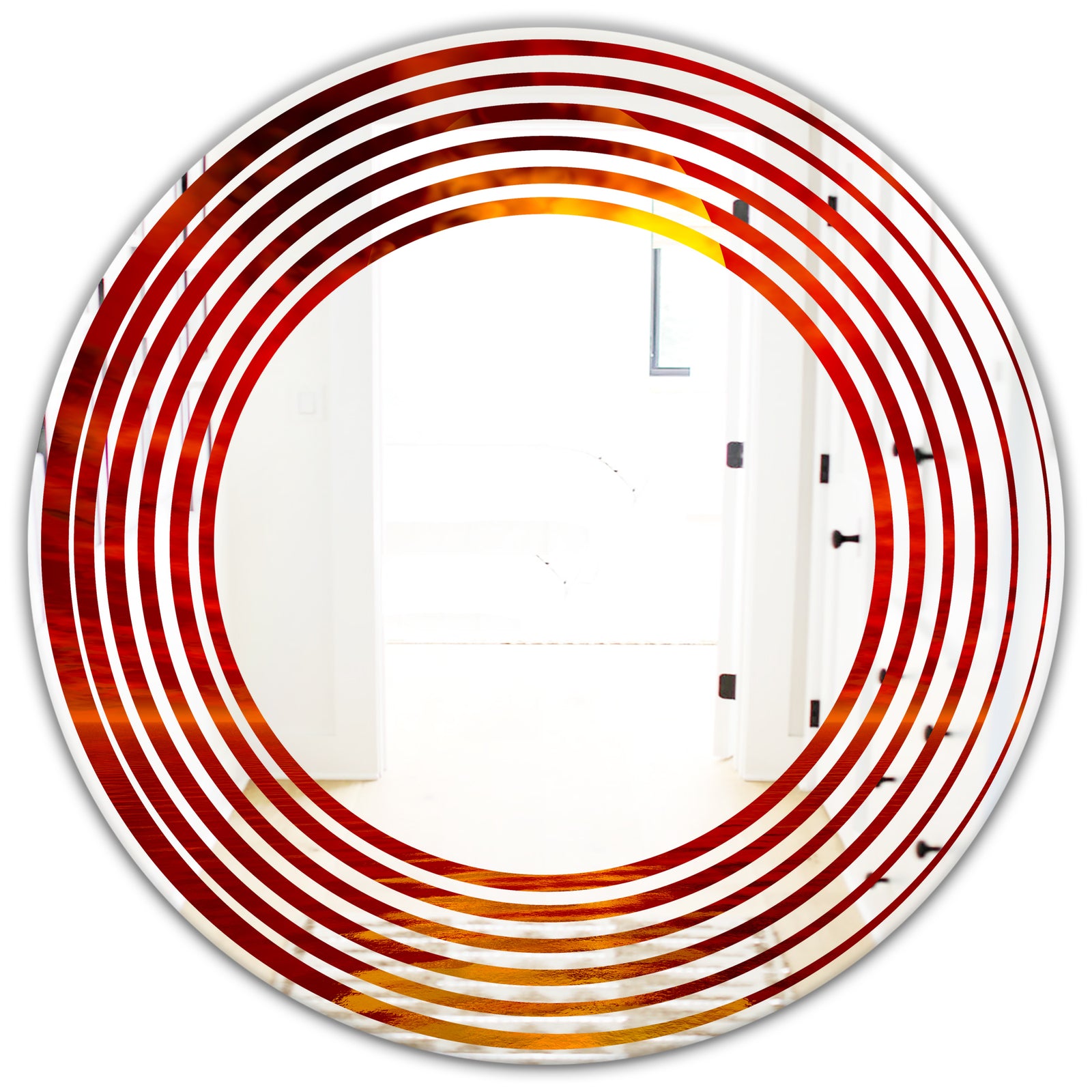 Golden Sun Sinking in Red Waters - Modern Round or Oval Wall Mirror - Wave