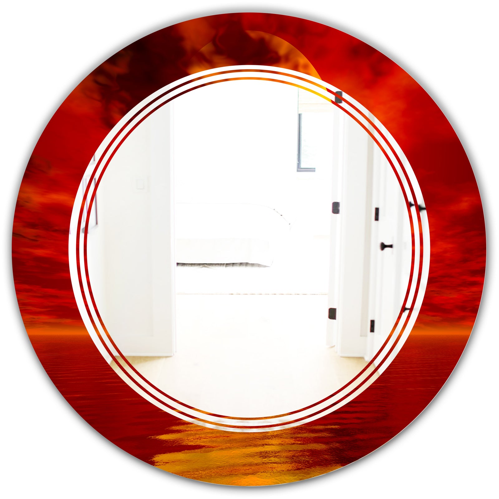 Golden Sun Sinking in Red Waters - Modern Round or Oval Wall Mirror - Triple C
