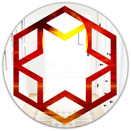 Golden Sun Sinking in Red Waters - Modern Round or Oval Wall Mirror - Hexagon Star