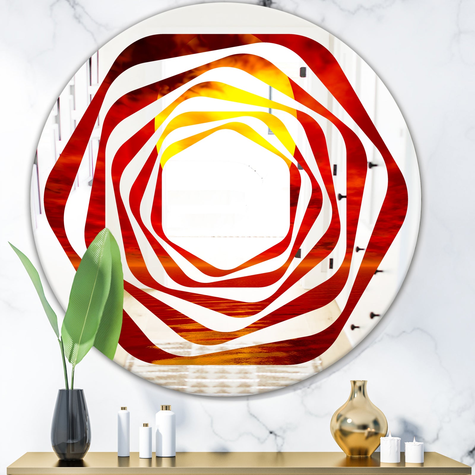 Golden Sun Sinking in Red Waters - Modern Round or Oval Wall Mirror - Whirl