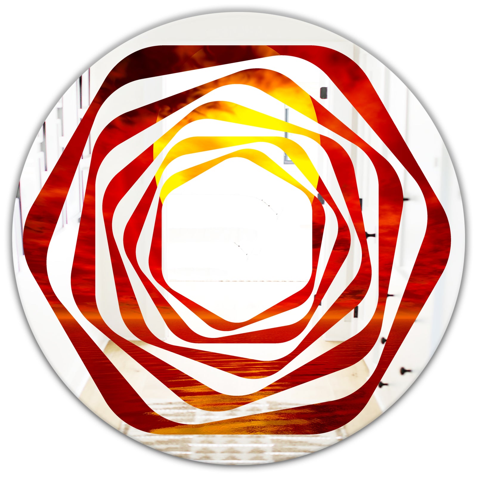 Golden Sun Sinking in Red Waters - Modern Round or Oval Wall Mirror - Whirl
