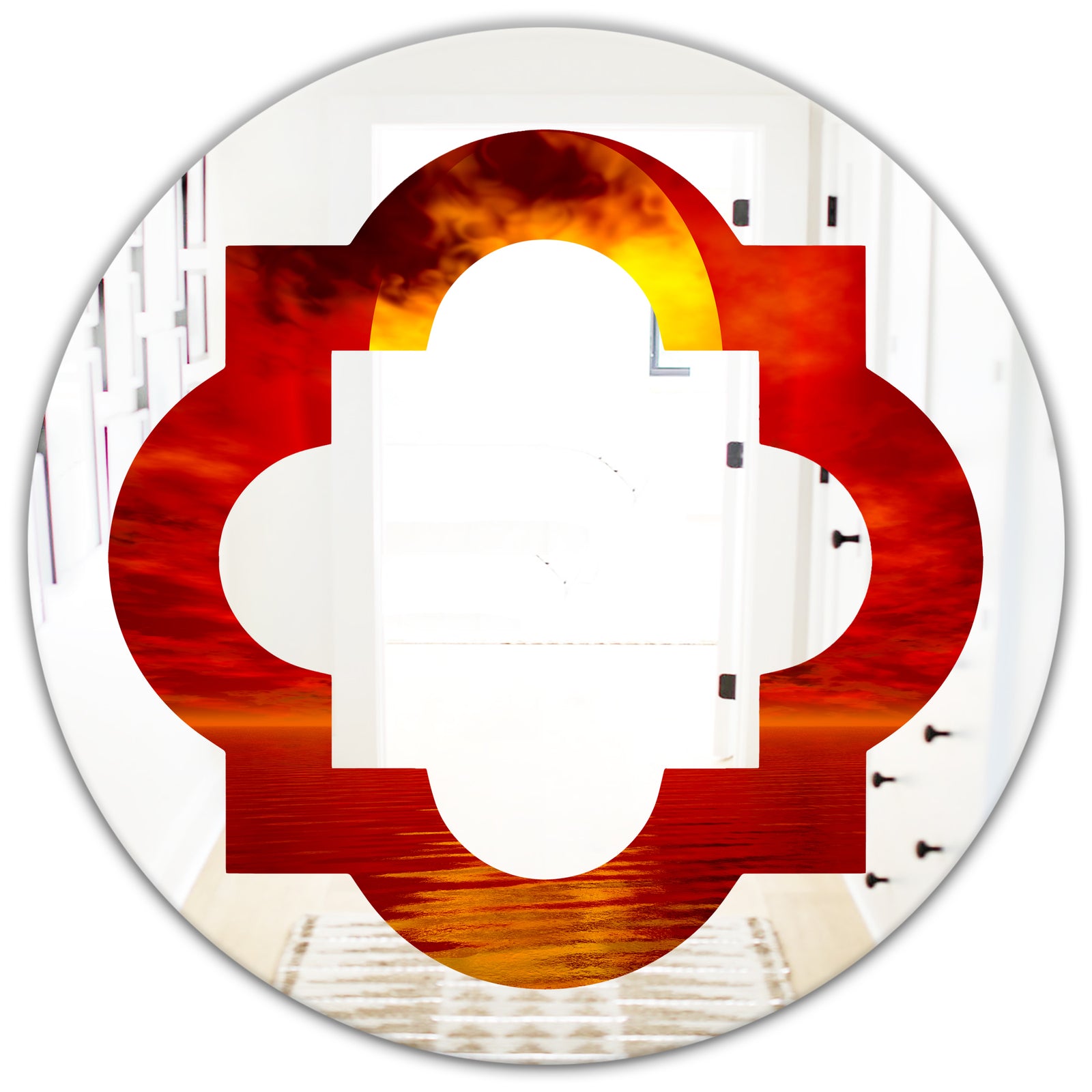 Golden Sun Sinking in Red Waters - Modern Round or Oval Wall Mirror - Quatrefoil