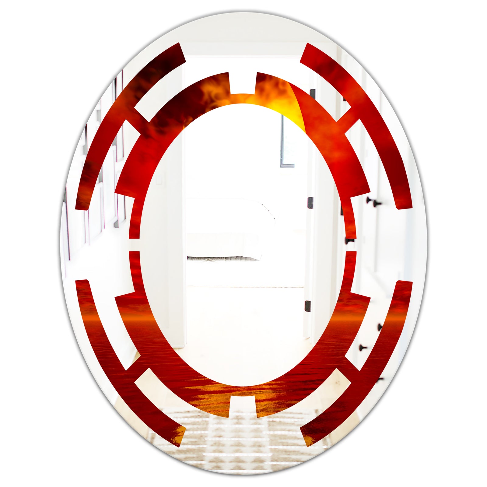 Golden Sun Sinking in Red Waters - Modern Round or Oval Wall Mirror - Space