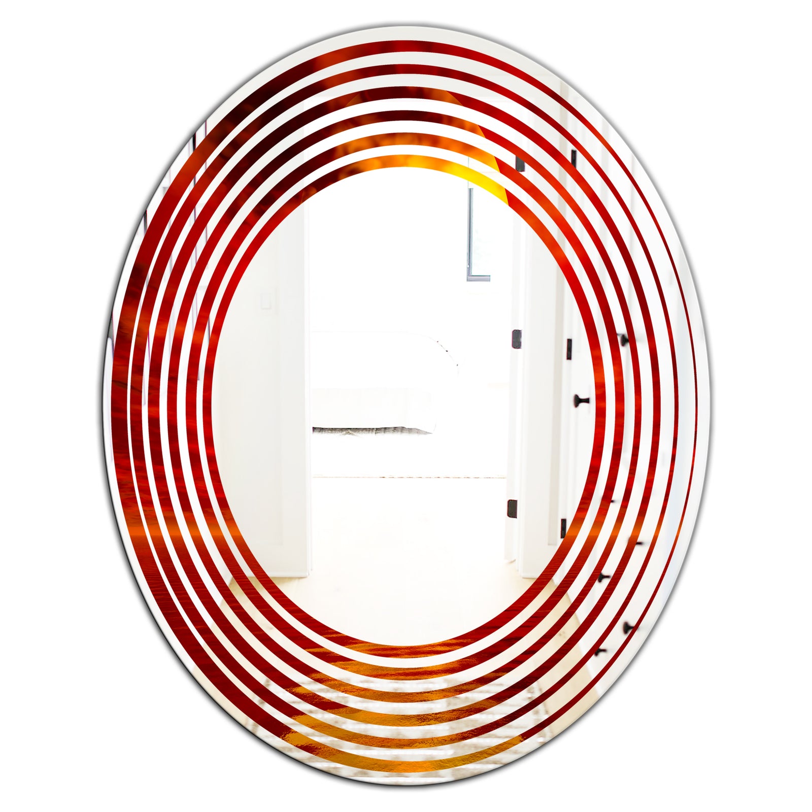 Golden Sun Sinking in Red Waters - Modern Round or Oval Wall Mirror - Wave