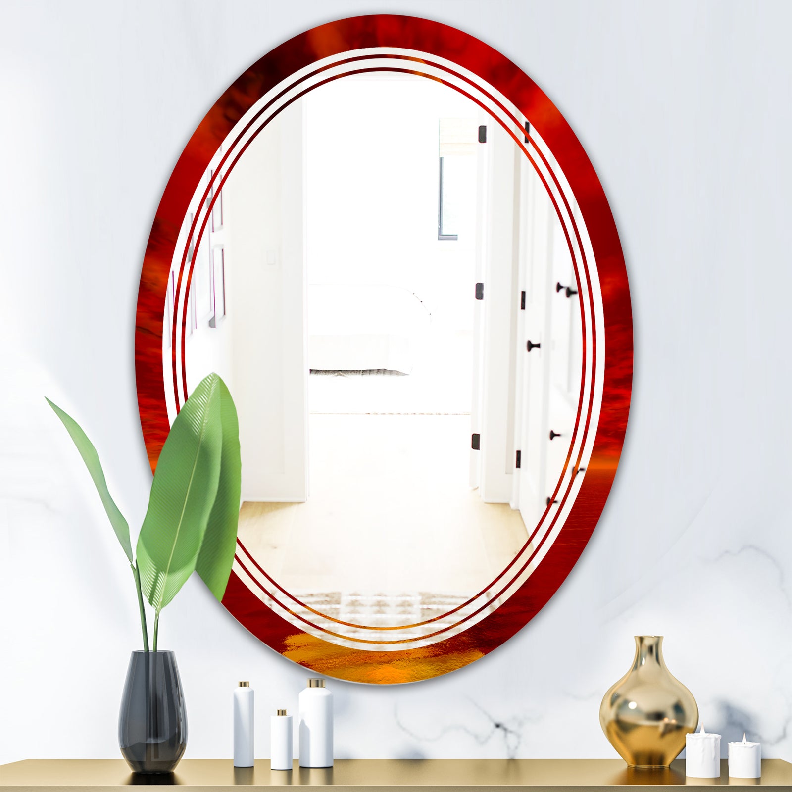 Golden Sun Sinking in Red Waters - Modern Round or Oval Wall Mirror - Triple C