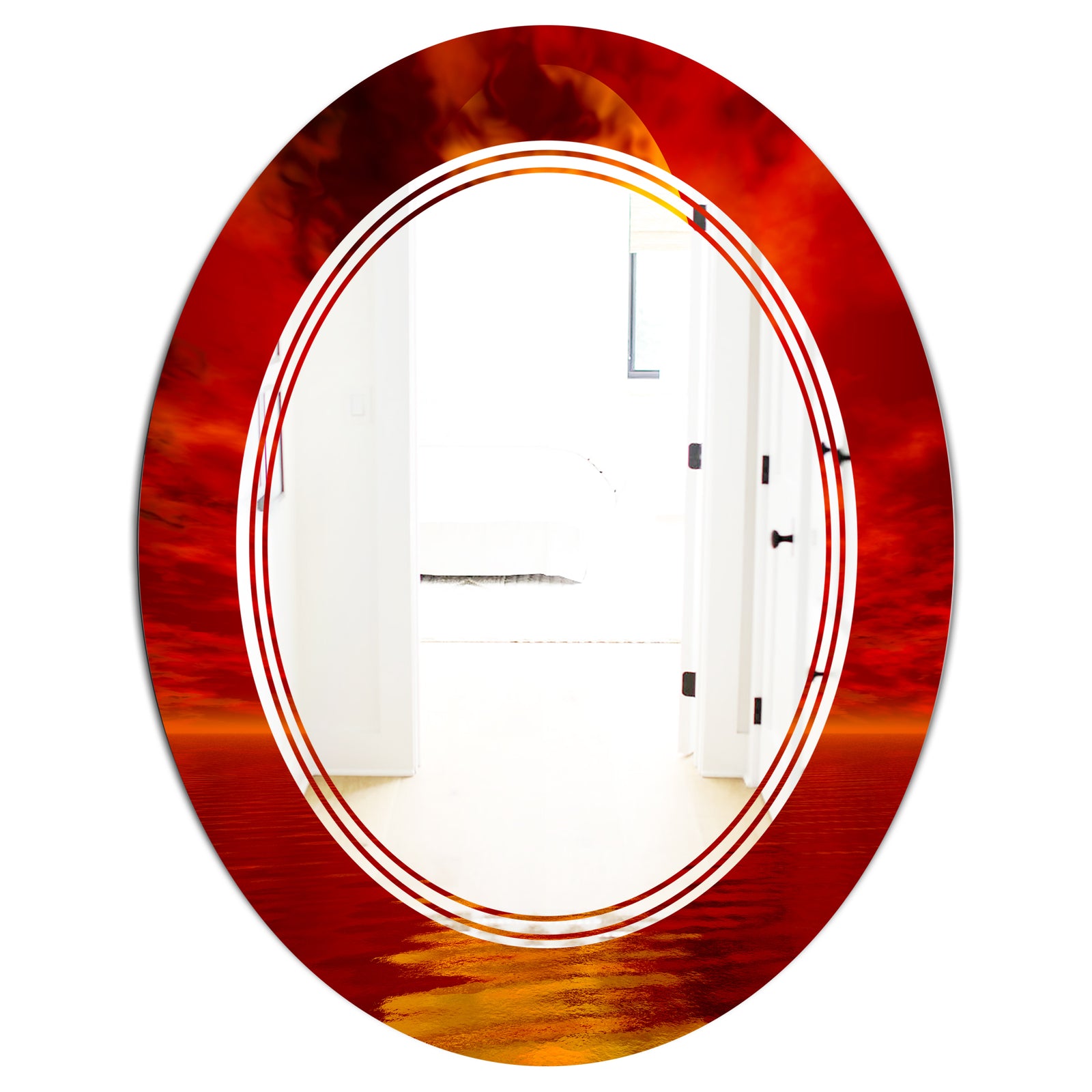 Golden Sun Sinking in Red Waters - Modern Round or Oval Wall Mirror - Triple C