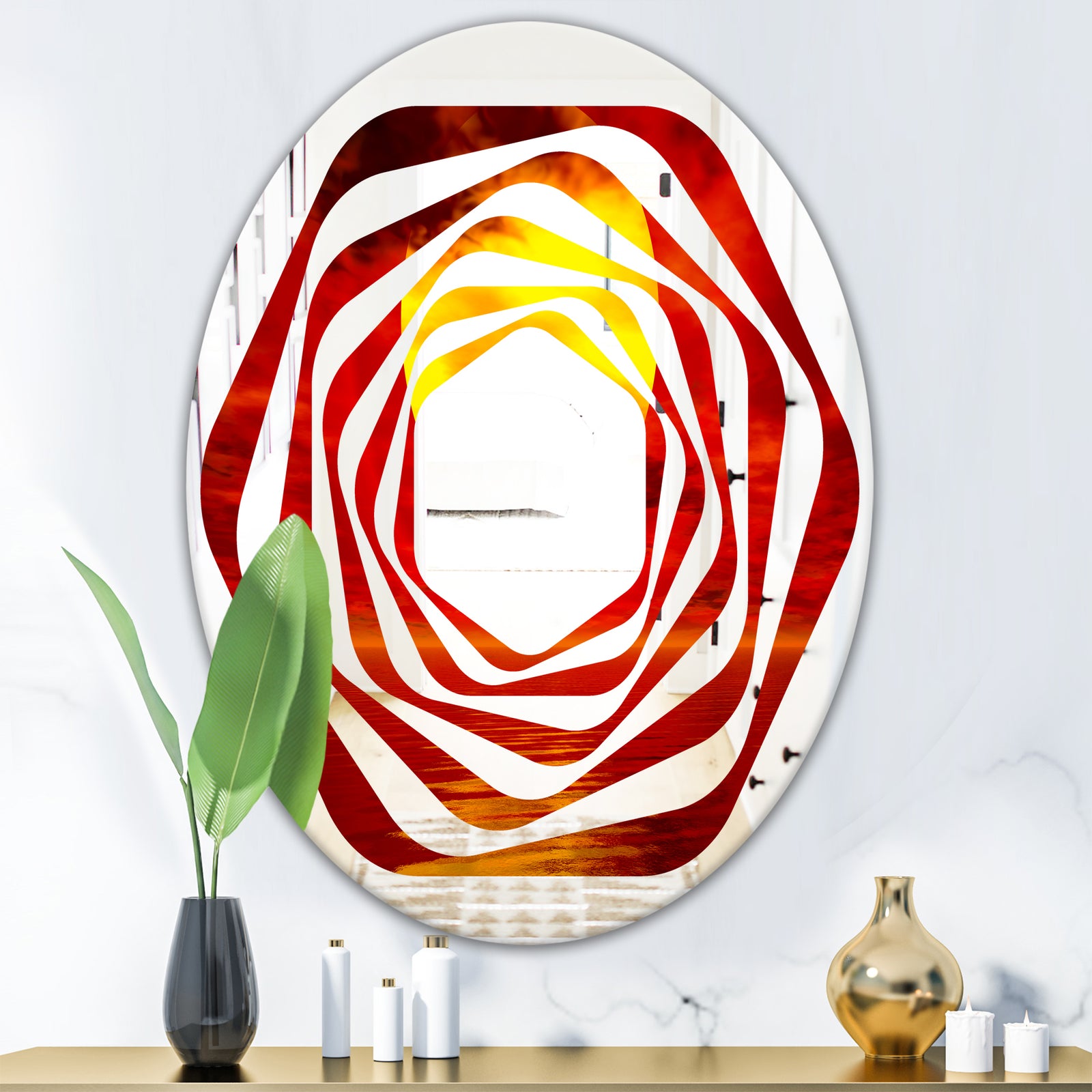 Golden Sun Sinking in Red Waters - Modern Round or Oval Wall Mirror - Whirl