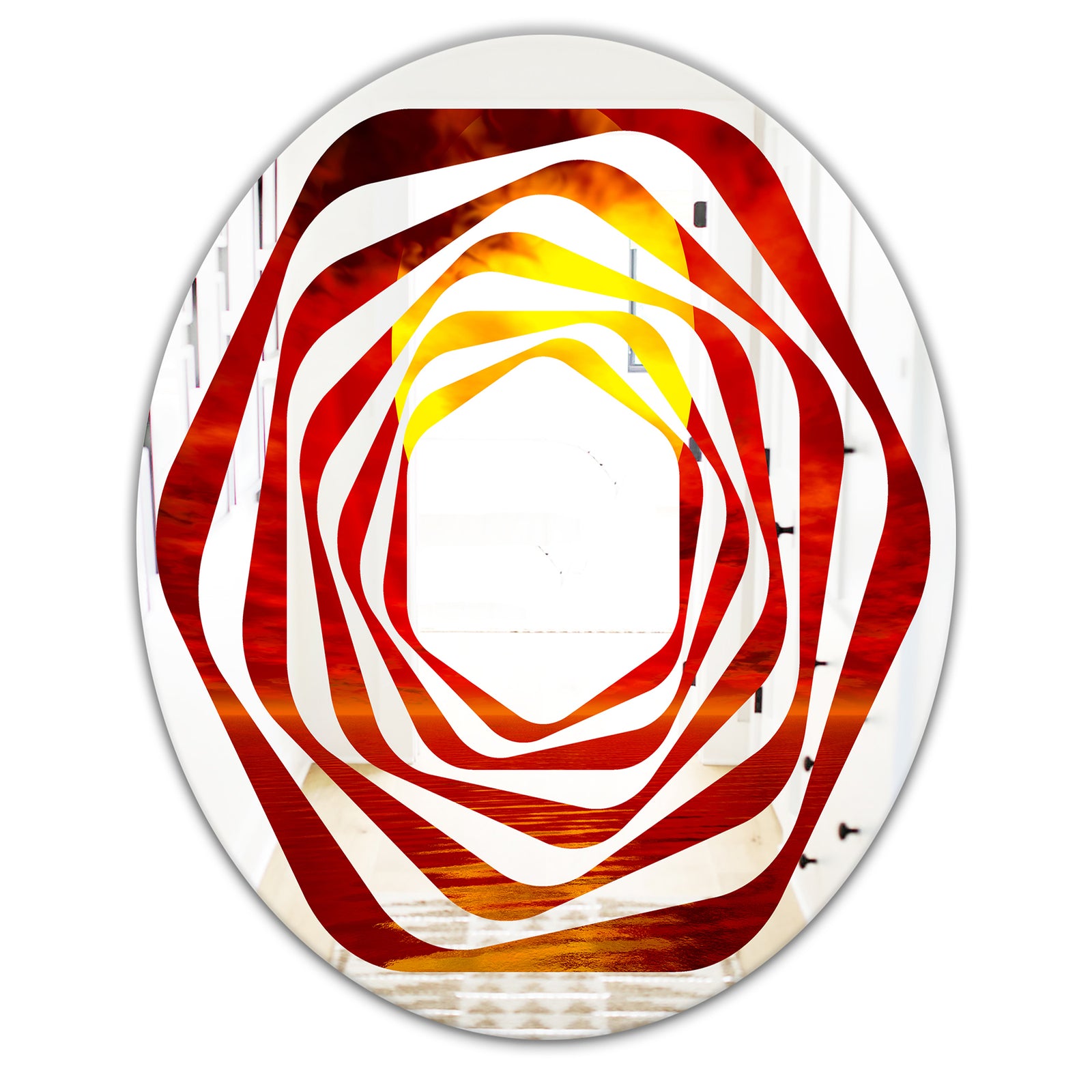 Golden Sun Sinking in Red Waters - Modern Round or Oval Wall Mirror - Whirl