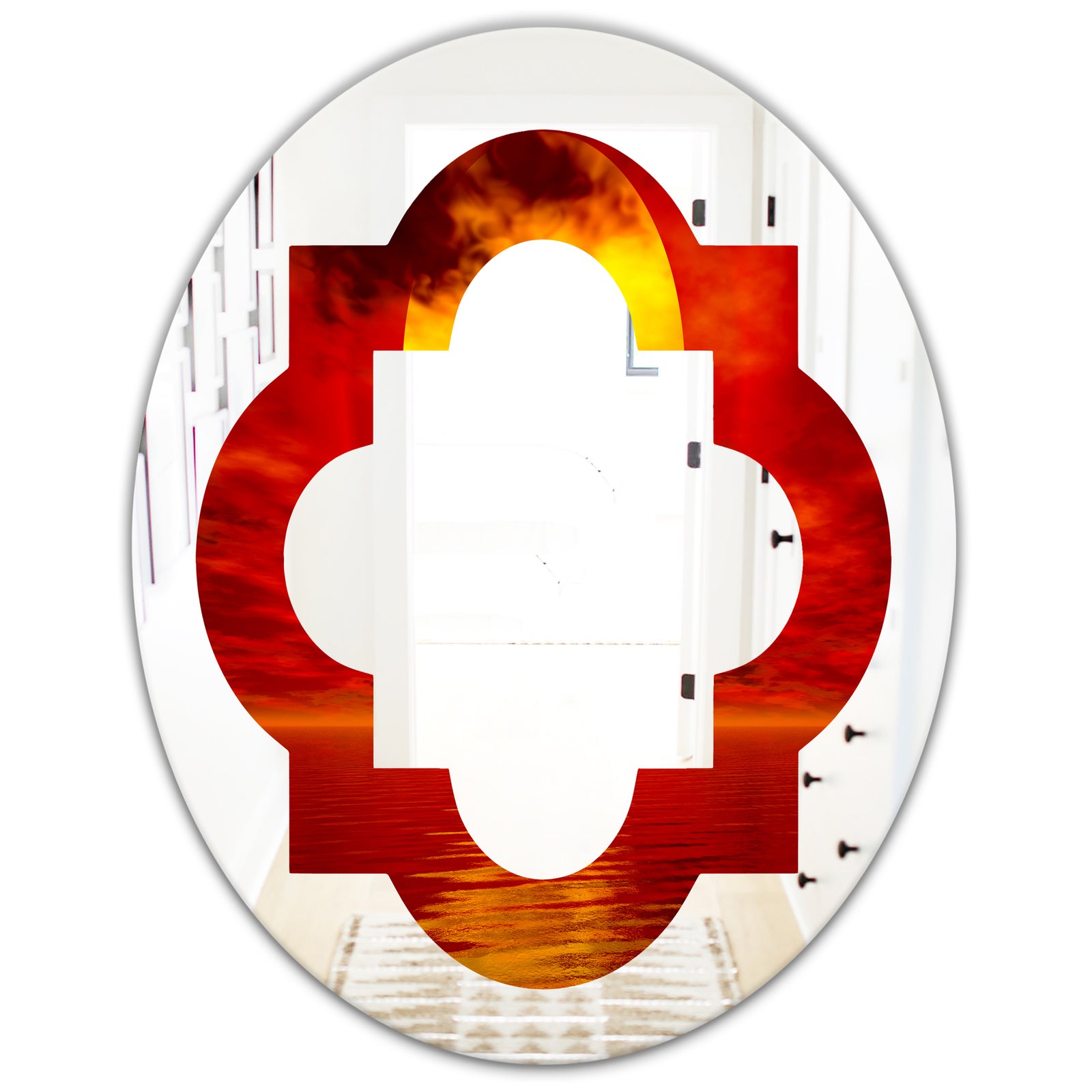 Golden Sun Sinking in Red Waters - Modern Round or Oval Wall Mirror - Quatrefoil
