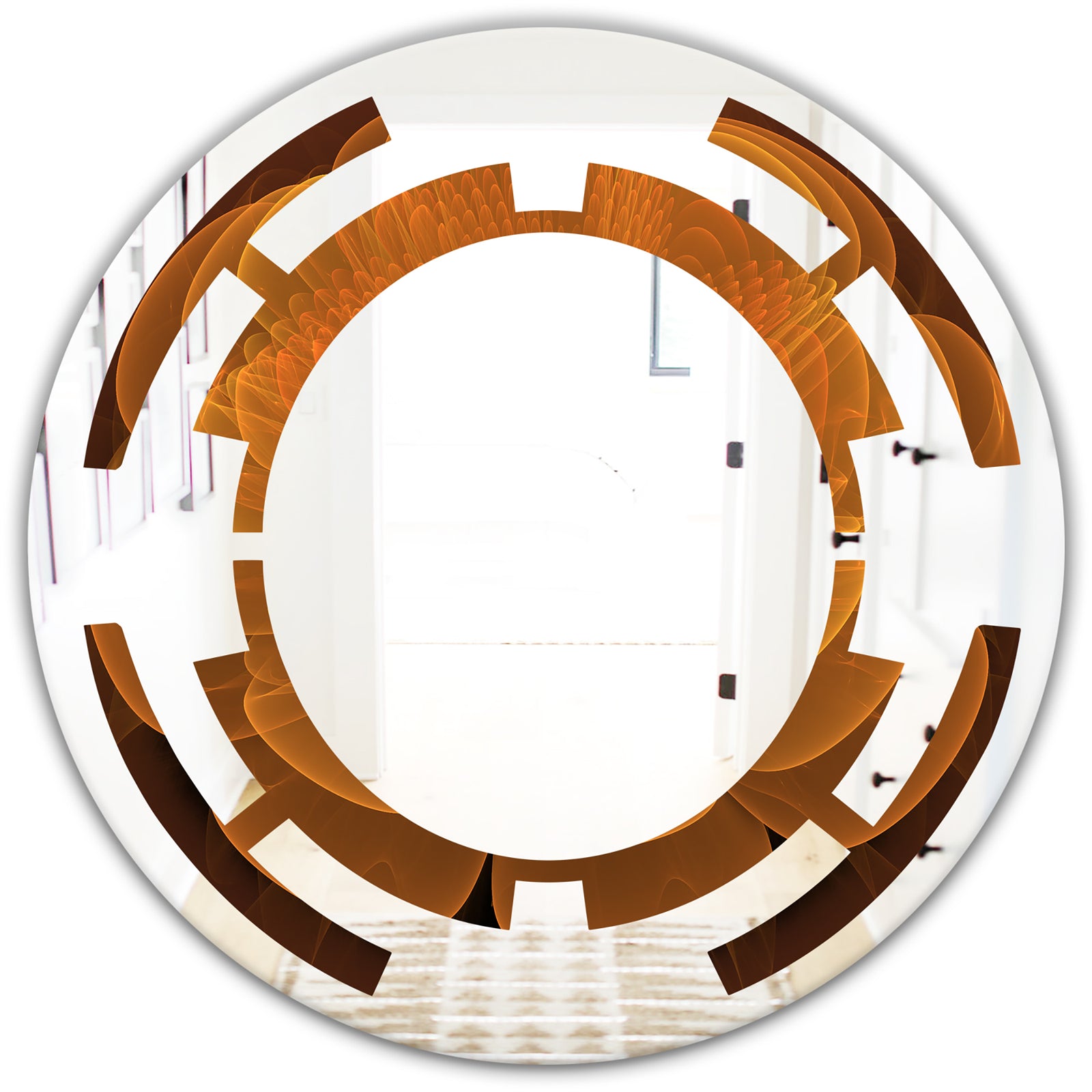 Water Lily Digital Art Fractal Flower - Modern Round or Oval Wall Mirror - Space