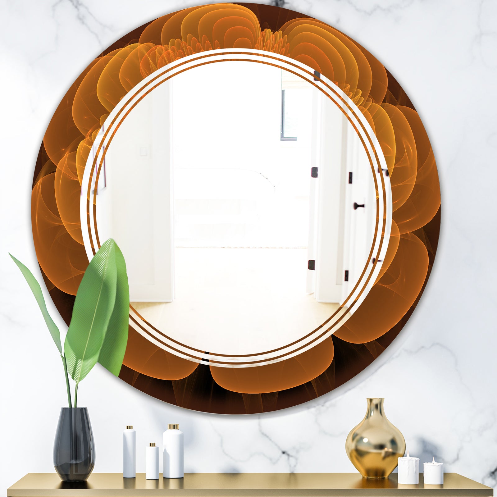 Water Lily Digital Art Fractal Flower - Modern Round or Oval Wall Mirror - Triple C