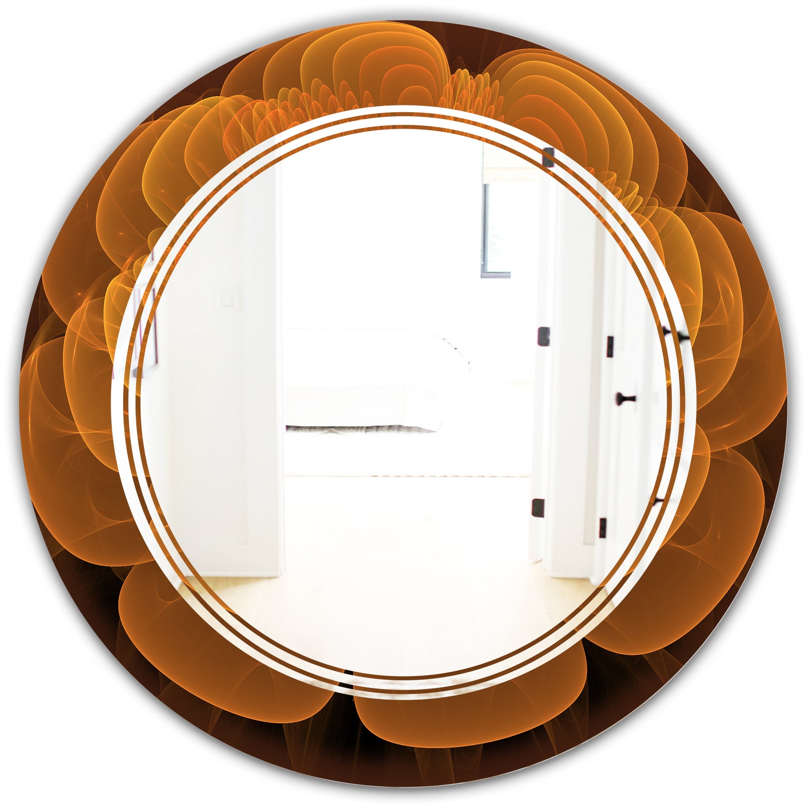 Water Lily Digital Art Fractal Flower - Modern Round or Oval Wall Mirror - Triple C
