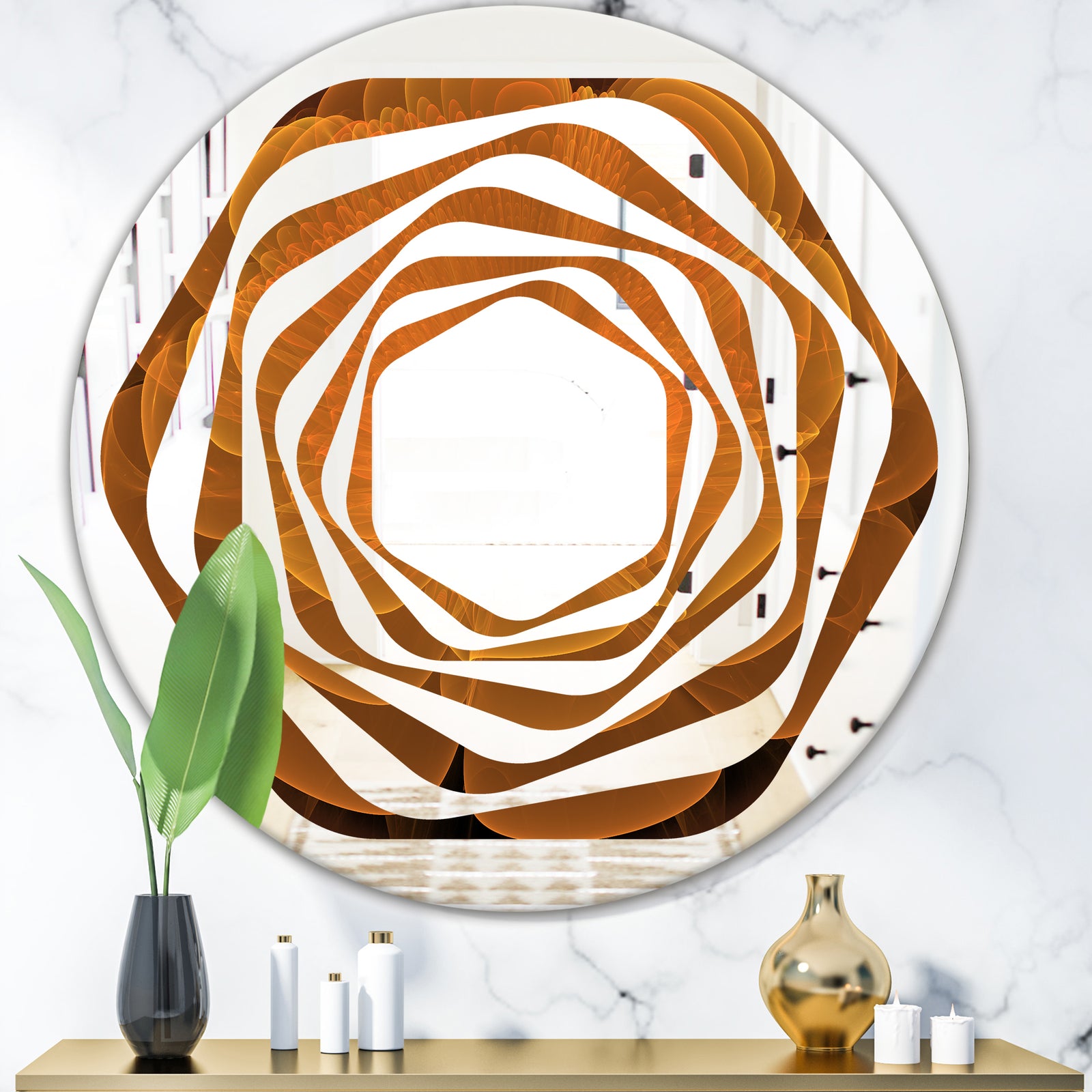 Water Lily Digital Art Fractal Flower - Modern Round or Oval Wall Mirror - Whirl