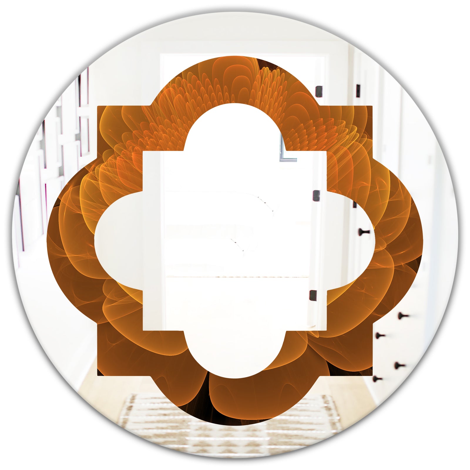 Water Lily Digital Art Fractal Flower - Modern Round or Oval Wall Mirror - Quatrefoil