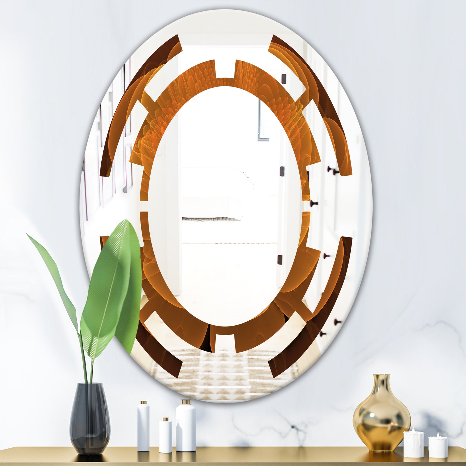 Water Lily Digital Art Fractal Flower - Modern Round or Oval Wall Mirror - Space