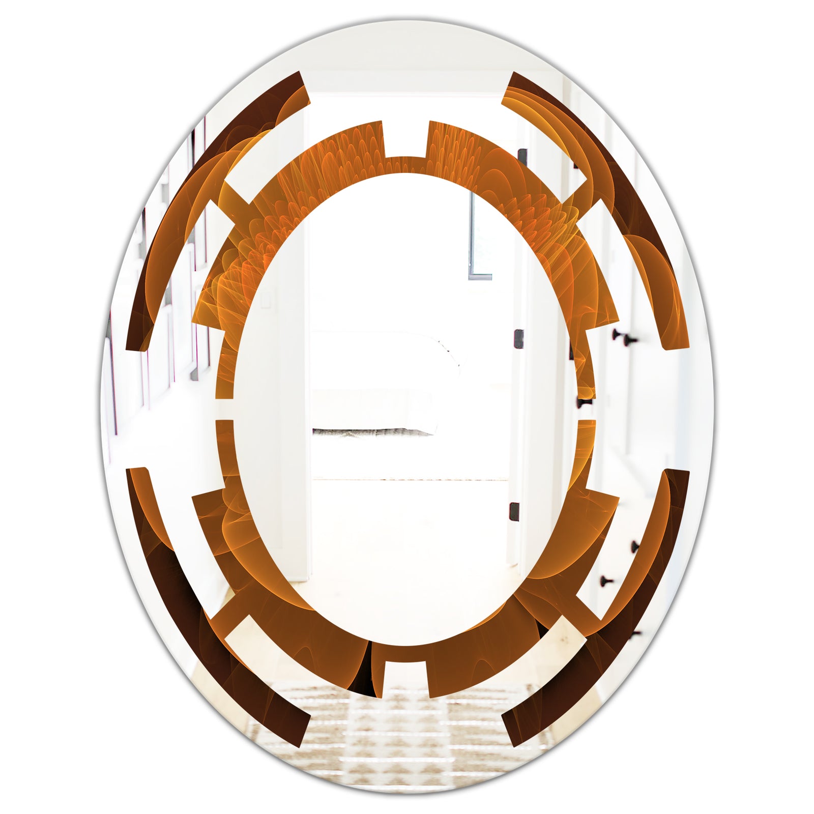 Water Lily Digital Art Fractal Flower - Modern Round or Oval Wall Mirror - Space