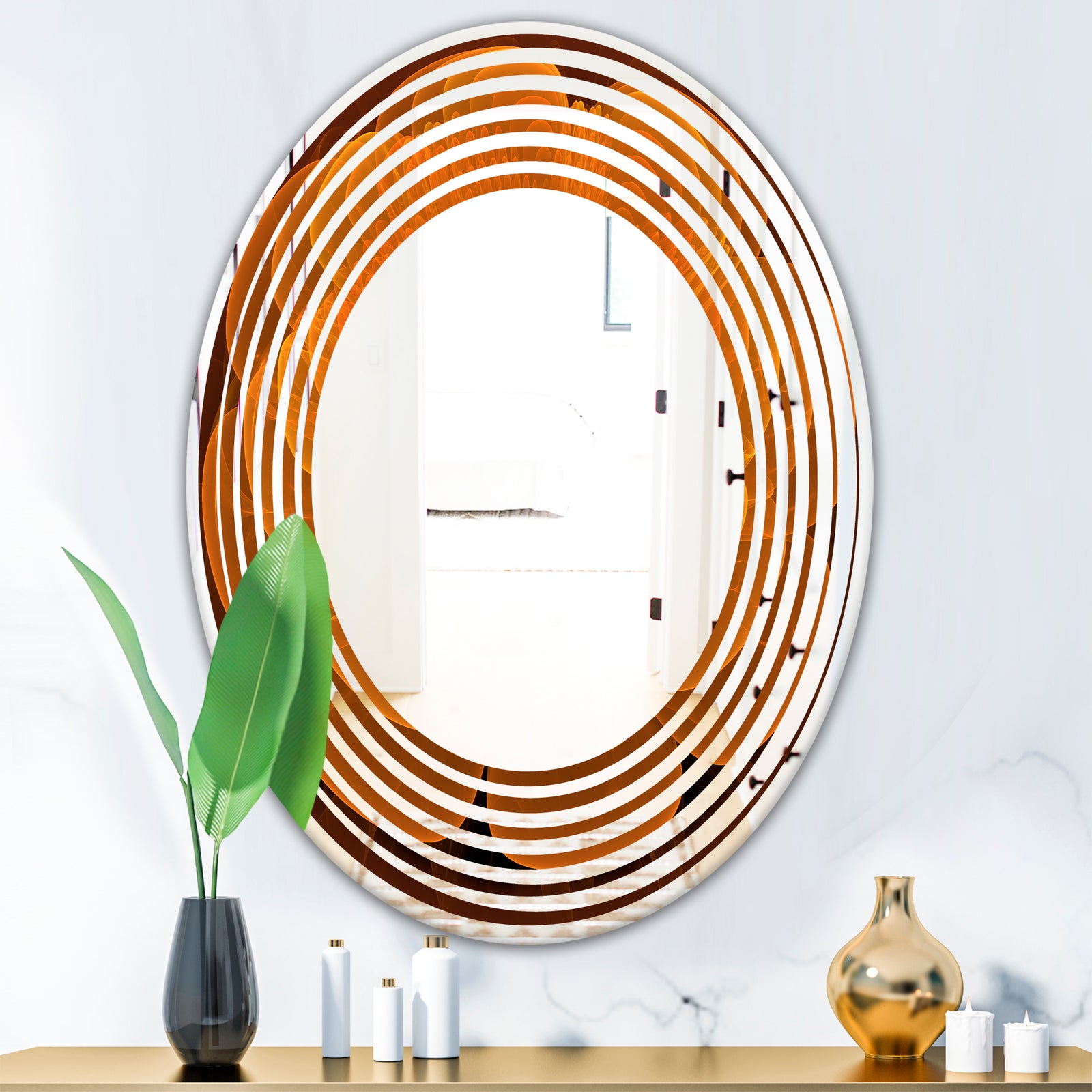 Water Lily Digital Art Fractal Flower - Modern Round or Oval Wall Mirror - Wave