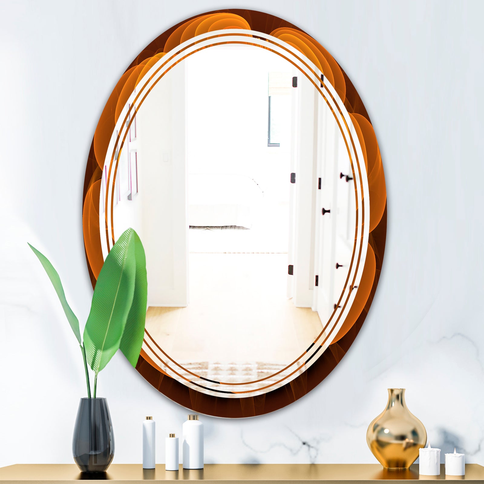 Water Lily Digital Art Fractal Flower - Modern Round or Oval Wall Mirror - Triple C