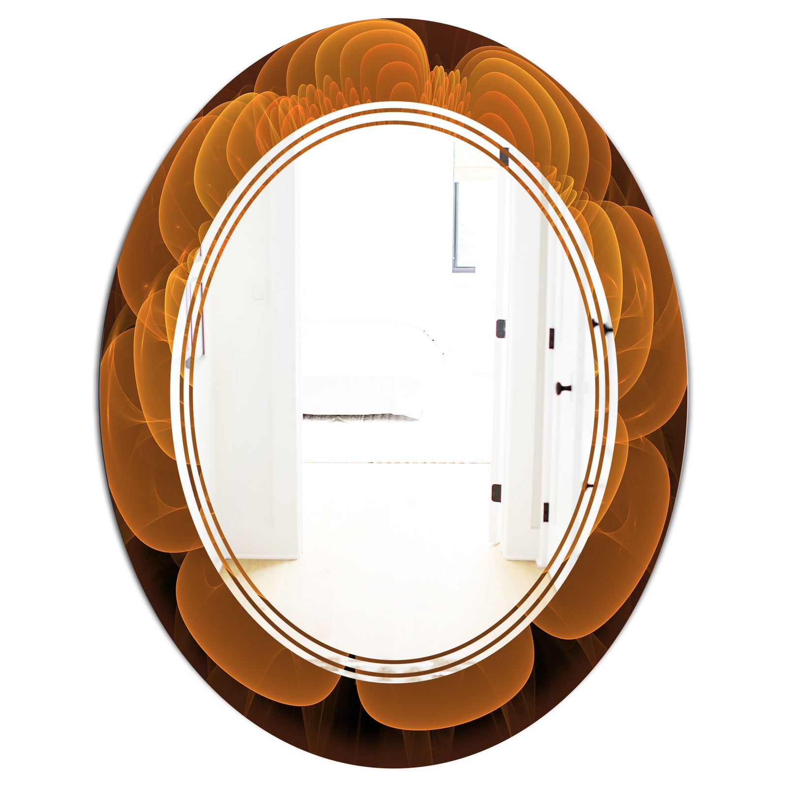 Water Lily Digital Art Fractal Flower - Modern Round or Oval Wall Mirror - Triple C