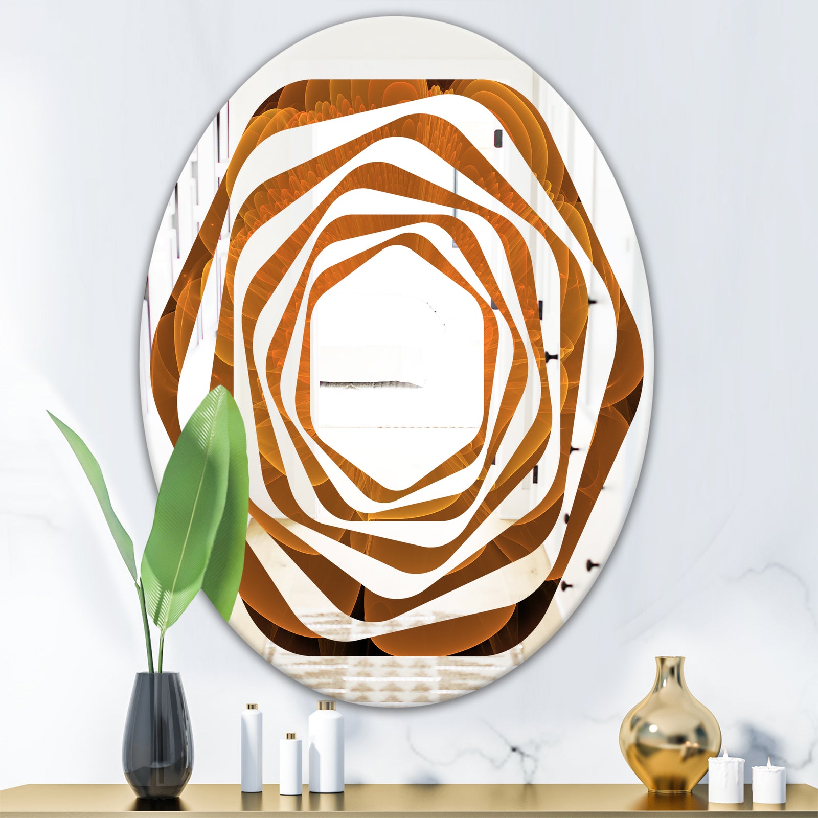 Water Lily Digital Art Fractal Flower - Modern Round or Oval Wall Mirror - Whirl