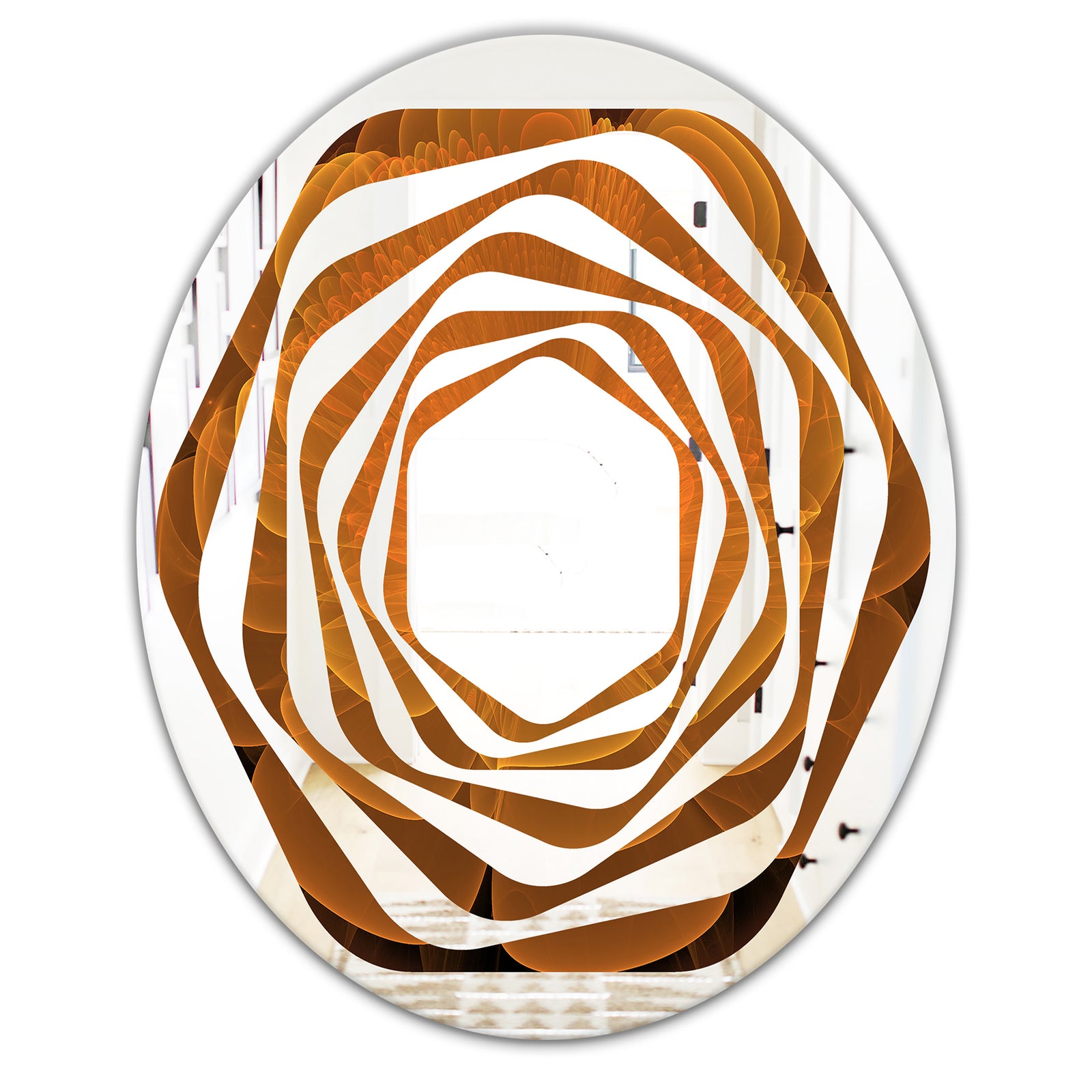 Water Lily Digital Art Fractal Flower - Modern Round or Oval Wall Mirror - Whirl