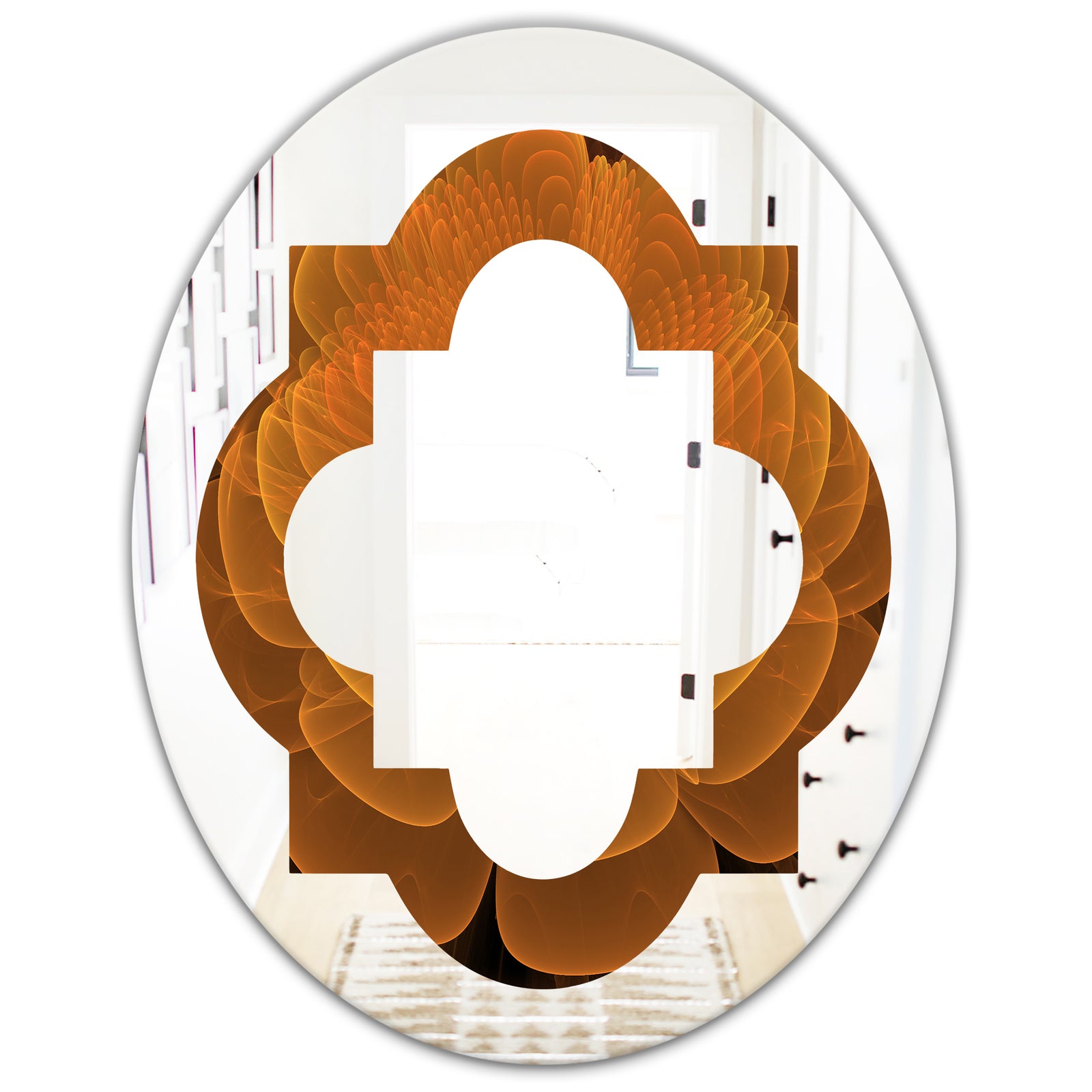 Water Lily Digital Art Fractal Flower - Modern Round or Oval Wall Mirror - Quatrefoil