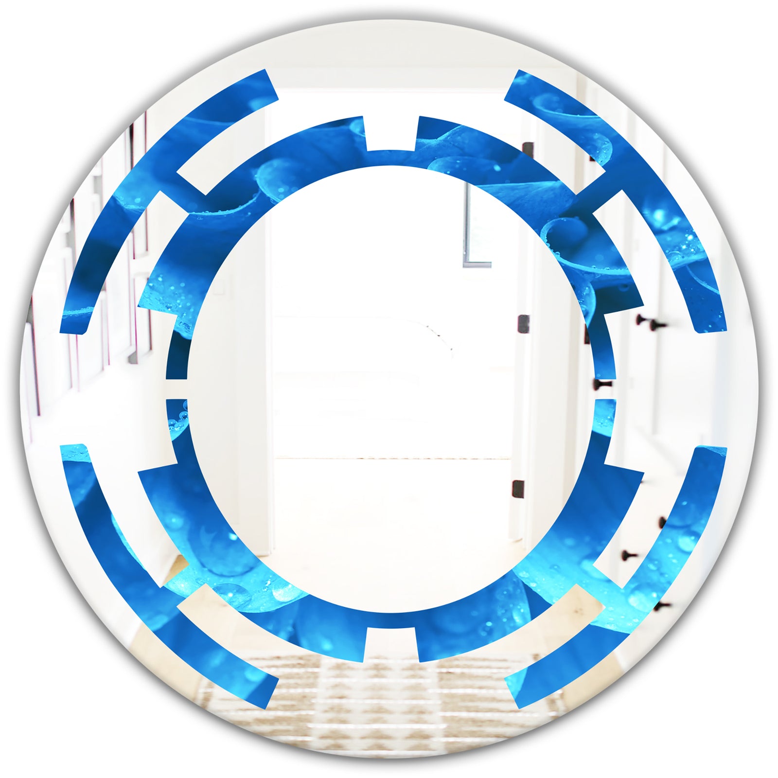 Large Light Blue Flower and Petals - Modern Round or Oval Wall Mirror - Space