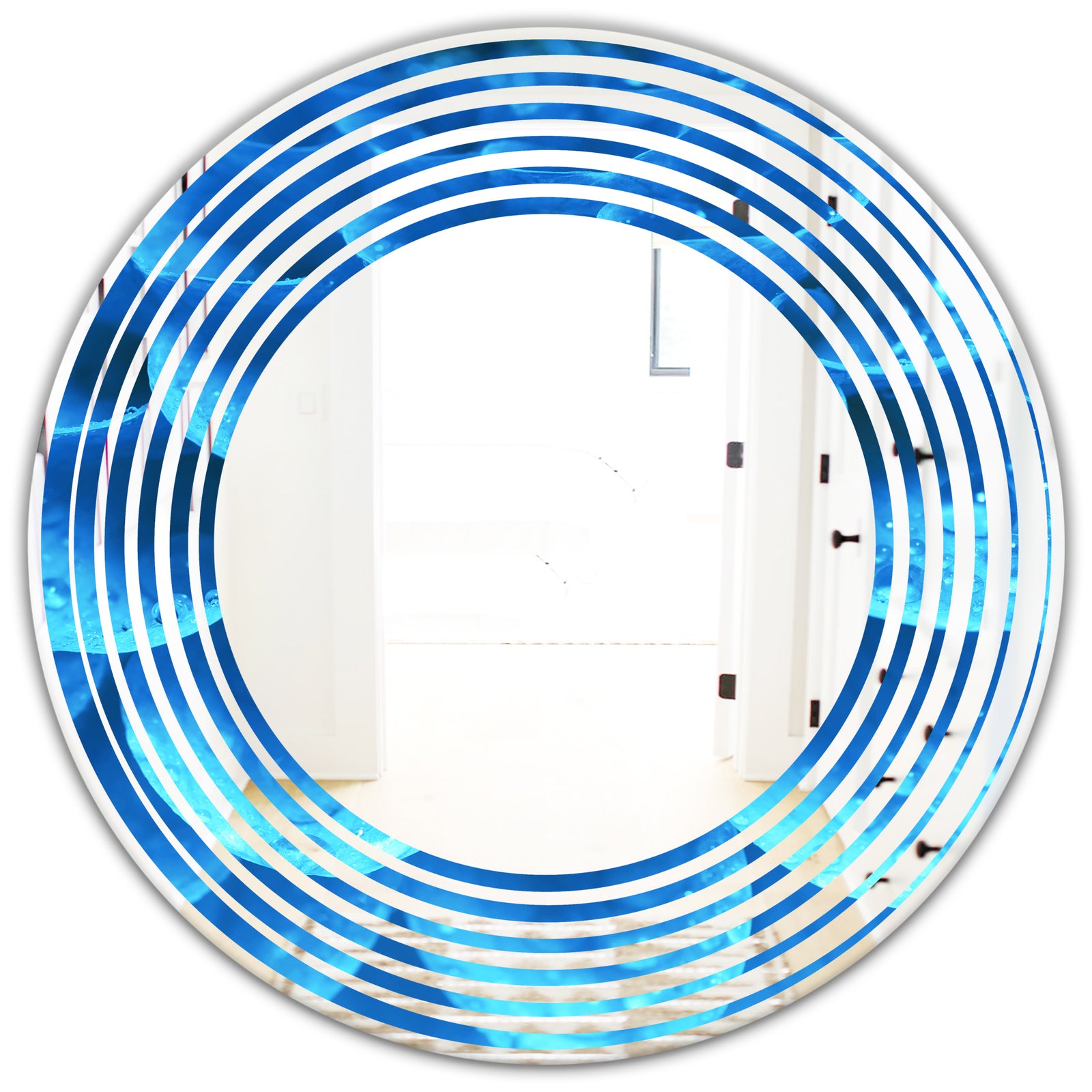Large Light Blue Flower and Petals - Modern Round or Oval Wall Mirror - Wave