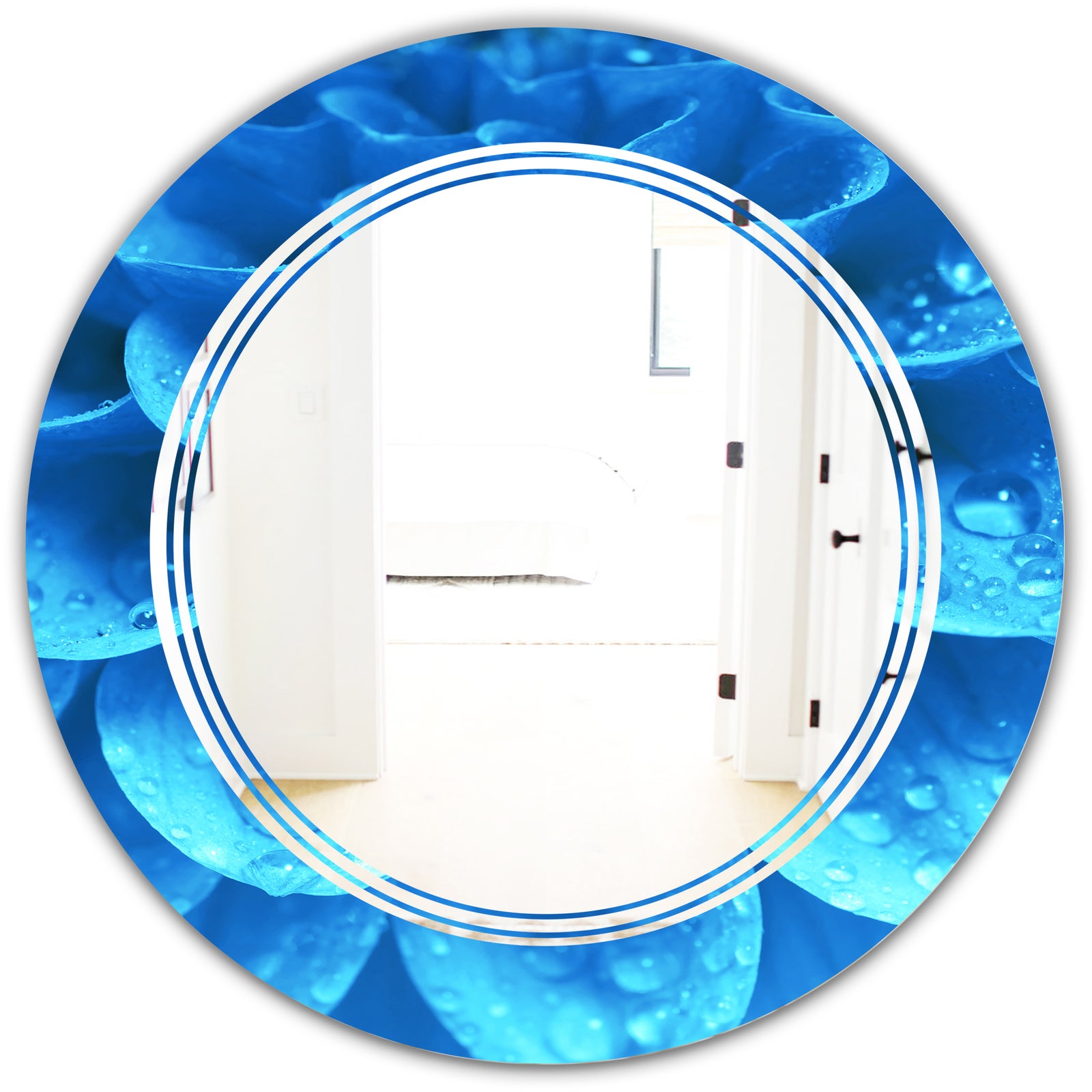 Large Light Blue Flower and Petals - Modern Round or Oval Wall Mirror - Triple C