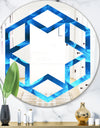 Large Light Blue Flower and Petals - Modern Round or Oval Wall Mirror - Hexagon Star
