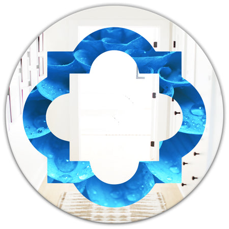 Large Light Blue Flower and Petals - Modern Round or Oval Wall Mirror - Quatrefoil