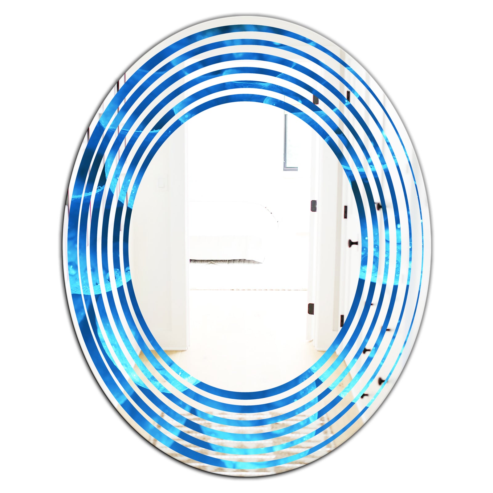 Large Light Blue Flower and Petals - Modern Round or Oval Wall Mirror - Wave