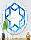 Large Light Blue Flower and Petals - Modern Round or Oval Wall Mirror - Hexagon Star