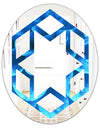 Large Light Blue Flower and Petals - Modern Round or Oval Wall Mirror - Hexagon Star