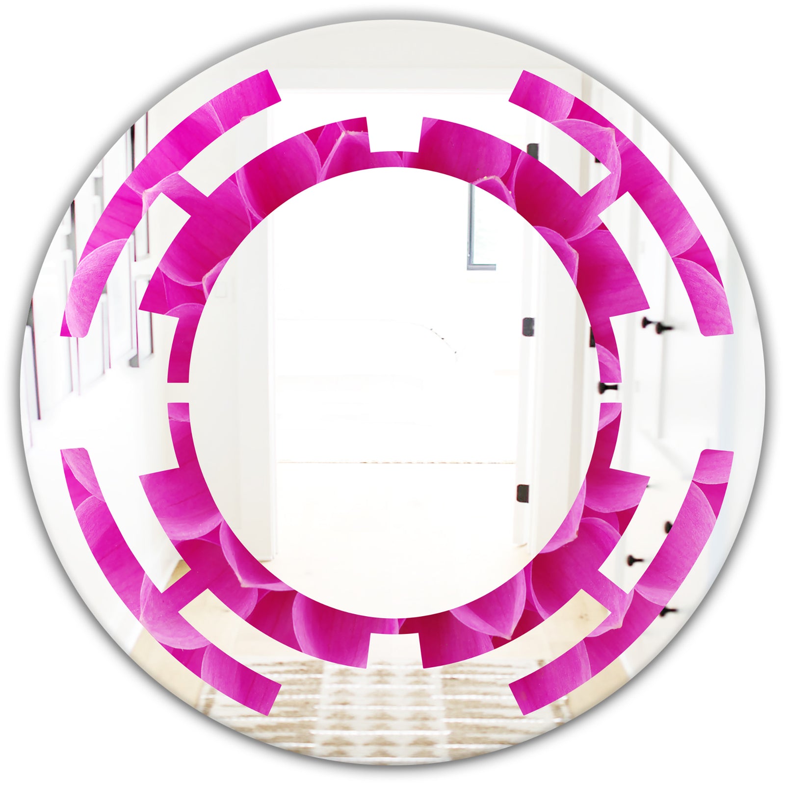 Large Pink Flower and Petals - Modern Round or Oval Wall Mirror - Space