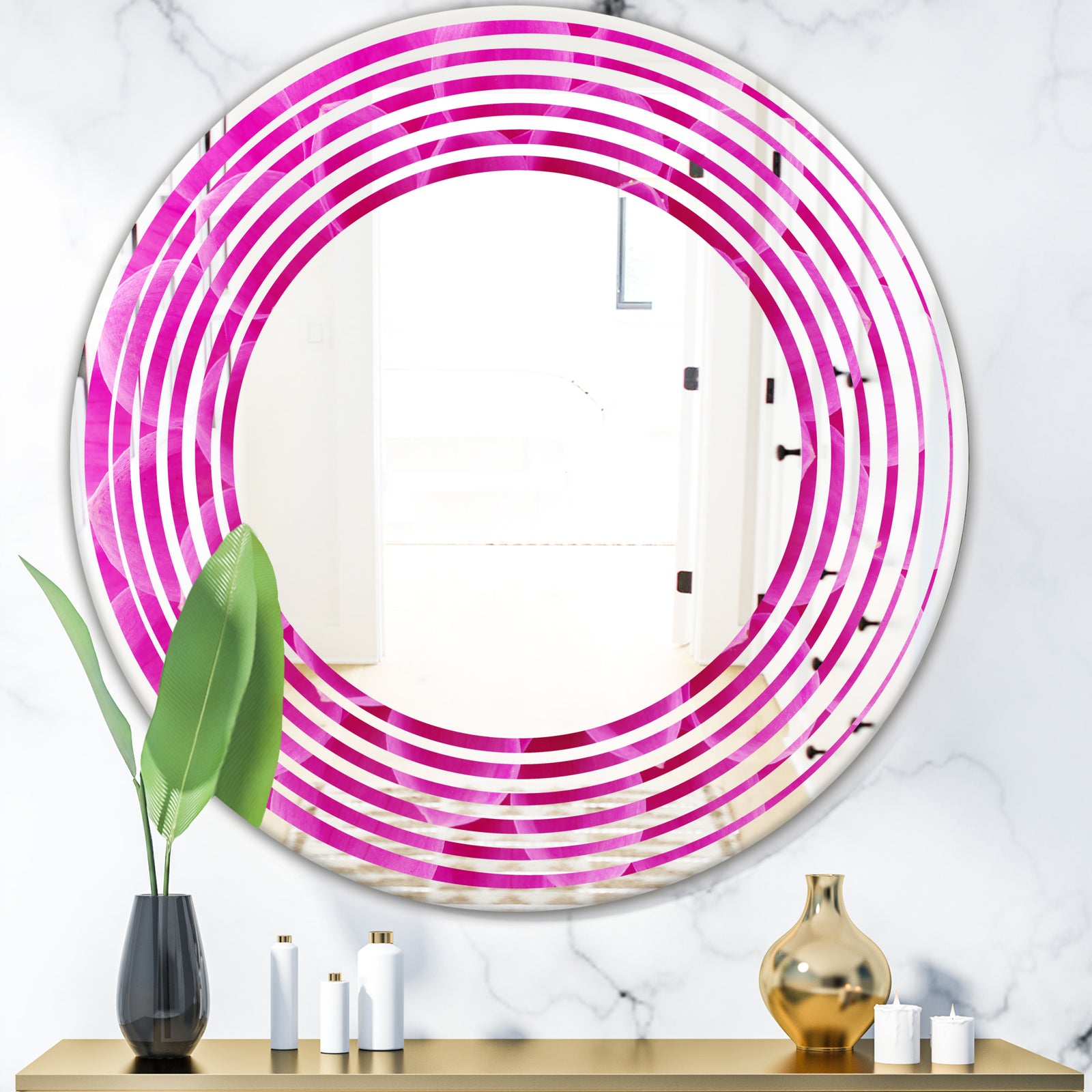 Large Pink Flower and Petals - Modern Round or Oval Wall Mirror - Wave