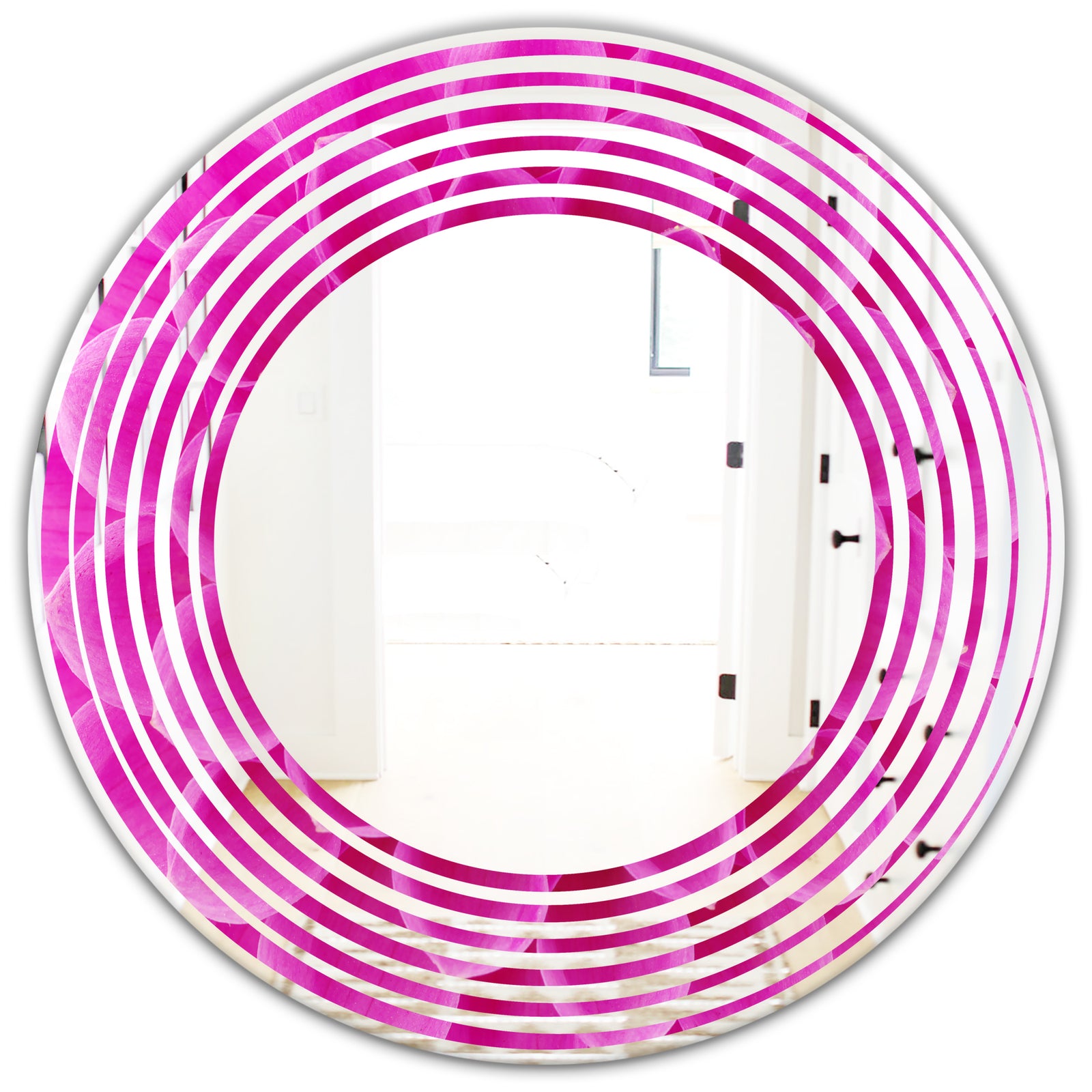 Large Pink Flower and Petals - Modern Round or Oval Wall Mirror - Wave