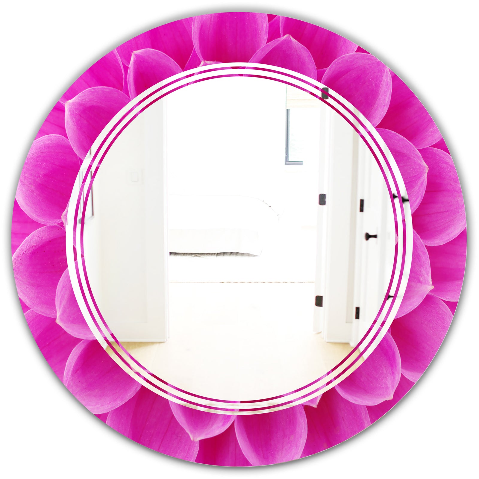 Large Pink Flower and Petals - Modern Round or Oval Wall Mirror - Triple C