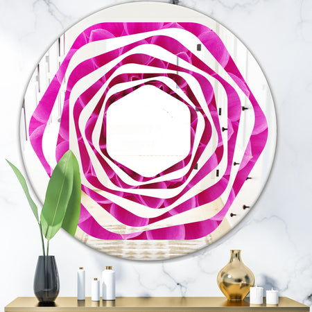 Large Pink Flower and Petals - Modern Round or Oval Wall Mirror - Whirl