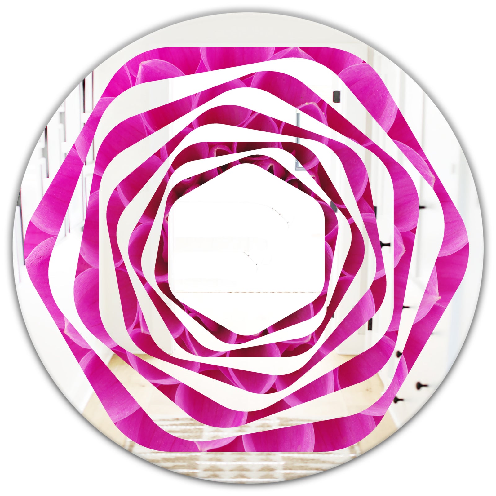 Large Pink Flower and Petals - Modern Round or Oval Wall Mirror - Whirl