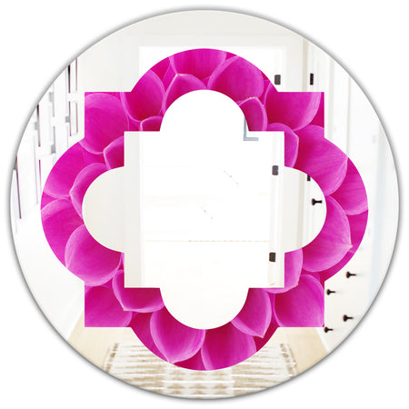 Large Pink Flower and Petals - Modern Round or Oval Wall Mirror - Quatrefoil