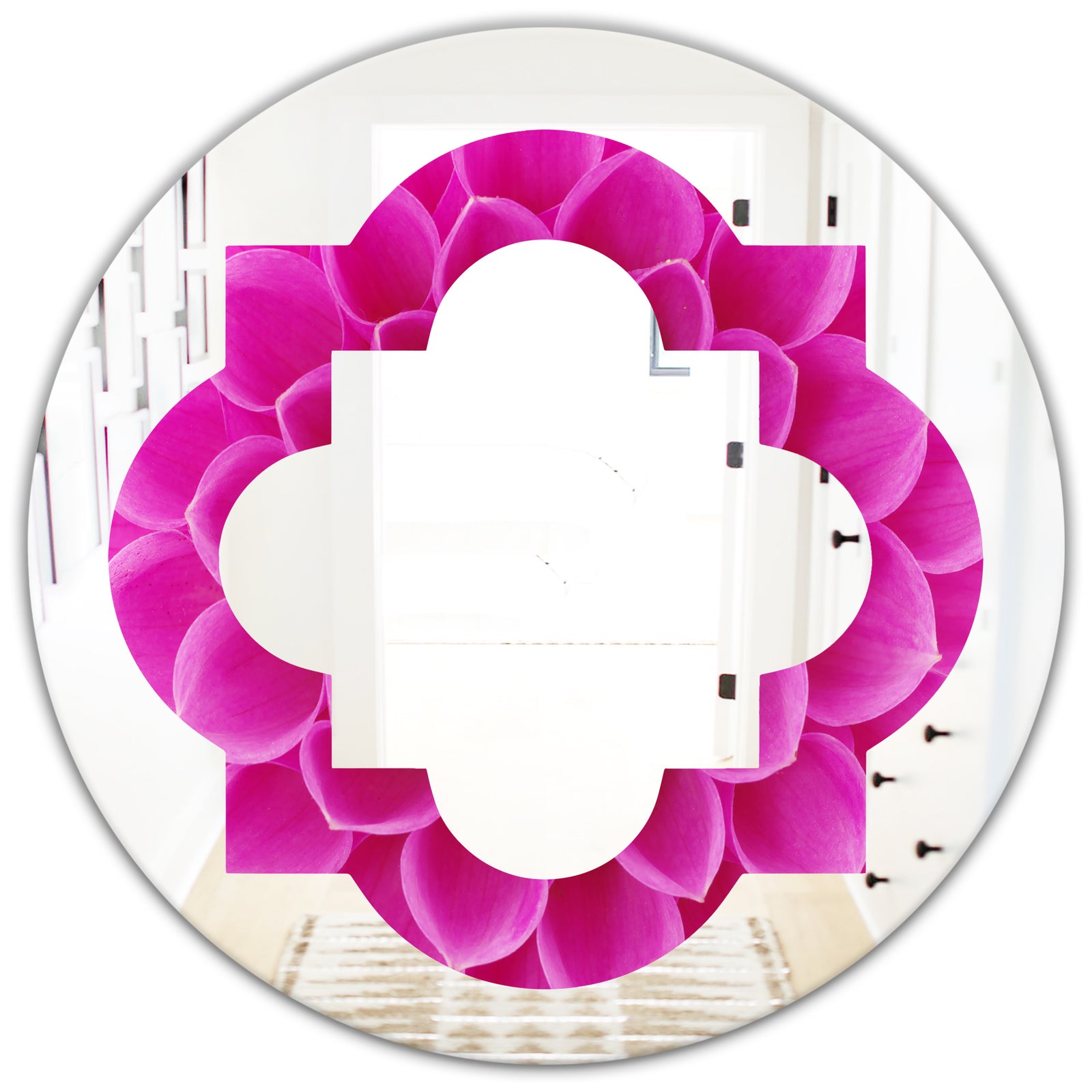 Large Pink Flower and Petals - Modern Round or Oval Wall Mirror - Quatrefoil