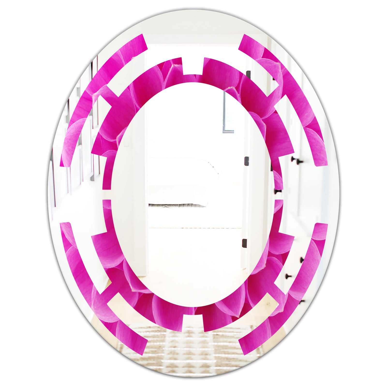 Large Pink Flower and Petals - Modern Round or Oval Wall Mirror - Space