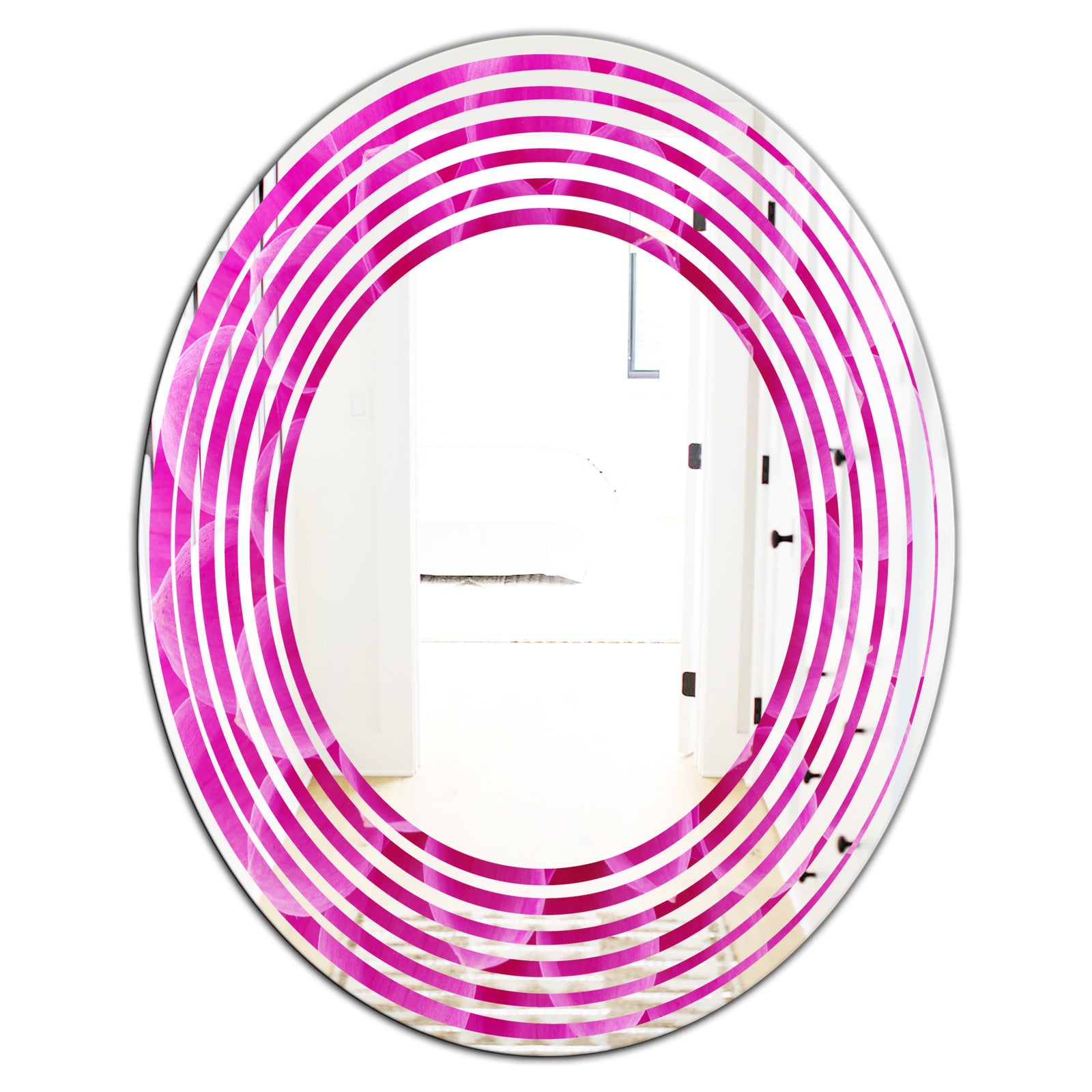 Large Pink Flower and Petals - Modern Round or Oval Wall Mirror - Wave