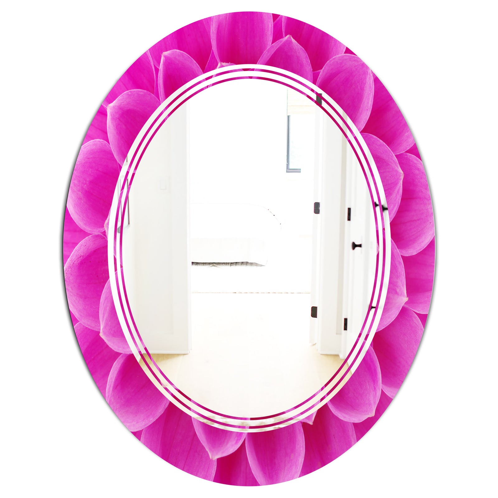 Large Pink Flower and Petals - Modern Round or Oval Wall Mirror - Triple C