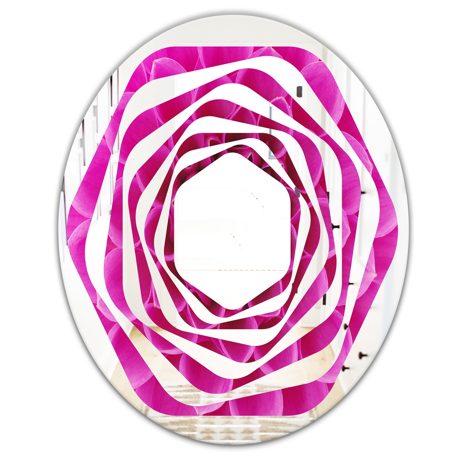 Large Pink Flower and Petals - Modern Round or Oval Wall Mirror - Whirl